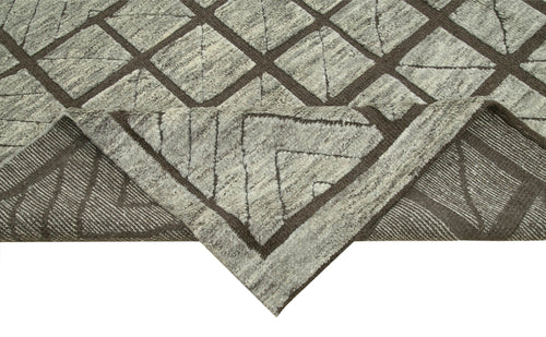 Purpleocco Brown Geometric Wool Cotton Handmade Rug 10'0'' x 14'0''