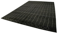 Purpleocco Black Geometric Wool Cotton Handmade Rug 10'0'' x 13'10''