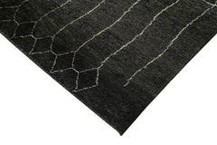 Purpleocco Black Geometric Wool Cotton Handmade Rug 10'0'' x 13'10''
