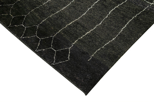 Purpleocco Black Geometric Wool Cotton Handmade Rug 10'0'' x 13'10''