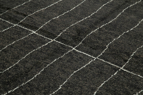 Purpleocco Black Geometric Wool Cotton Handmade Rug 10'0'' x 13'10''