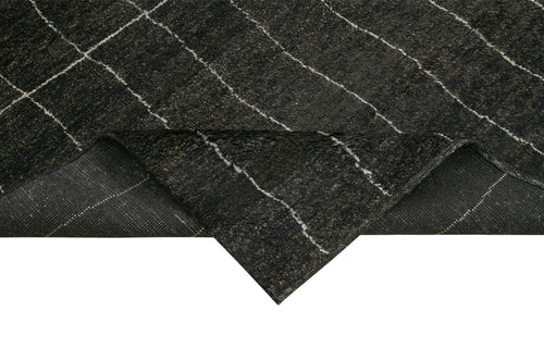 Purpleocco Black Geometric Wool Cotton Handmade Rug 10'0'' x 13'10''