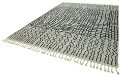 Purpleocco Beige Geometric Wool Cotton Handmade Rug 9'0'' x 12'0''