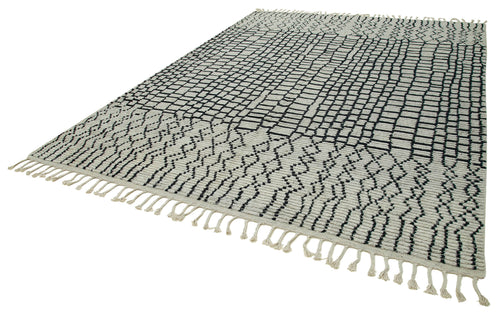 Purpleocco Beige Geometric Wool Cotton Handmade Rug 9'0'' x 12'0''