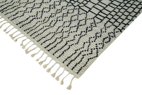 Purpleocco Beige Geometric Wool Cotton Handmade Rug 9'0'' x 12'0''