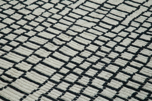 Purpleocco Beige Geometric Wool Cotton Handmade Rug 9'0'' x 12'0''