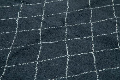 Purpleocco Blue Geometric Wool Cotton Handmade Rug 9'0'' x 12'0''