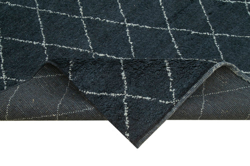 Purpleocco Blue Geometric Wool Cotton Handmade Rug 9'0'' x 12'0''