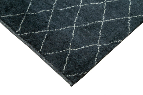 Purpleocco Blue Geometric Wool Cotton Handmade Rug 9'0'' x 12'0''