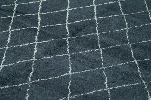 Purpleocco Blue Geometric Wool Cotton Handmade Rug 9'0'' x 12'0''