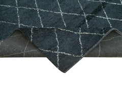 Purpleocco Blue Geometric Wool Cotton Handmade Rug 9'0'' x 12'0''