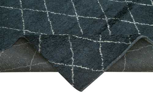 Purpleocco Blue Geometric Wool Cotton Handmade Rug 9'0'' x 12'0''