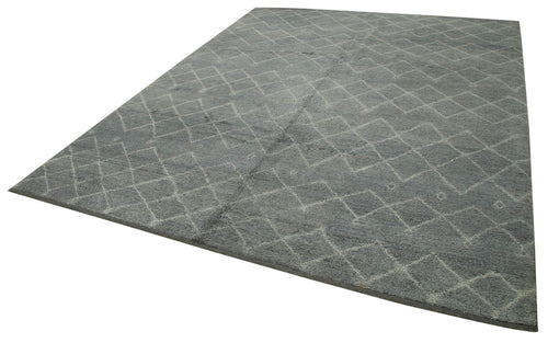 Purpleocco Grey Geometric Wool Cotton Handmade Rug 8'1'' x 10'1''