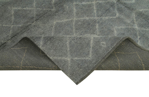 Purpleocco Grey Geometric Wool Cotton Handmade Rug 8'1'' x 10'1''