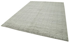 Purpleocco Grey Geometric Wool Cotton Handmade Rug 7'10'' x 10'0''