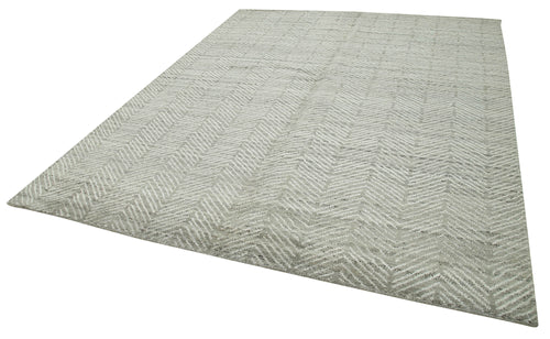 Purpleocco Grey Geometric Wool Cotton Handmade Rug 7'10'' x 10'0''