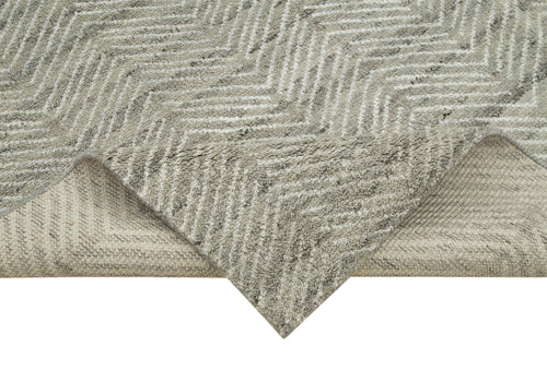 Purpleocco Grey Geometric Wool Cotton Handmade Rug 7'10'' x 10'0''