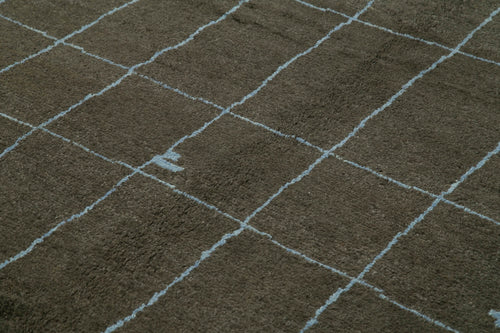 Purpleocco Brown Geometric Wool Cotton Handmade Rug 8'2'' x 9'10''