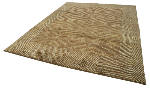 Purpleocco Brown Geometric Wool Cotton Handmade Rug 8'3'' x 10'0''