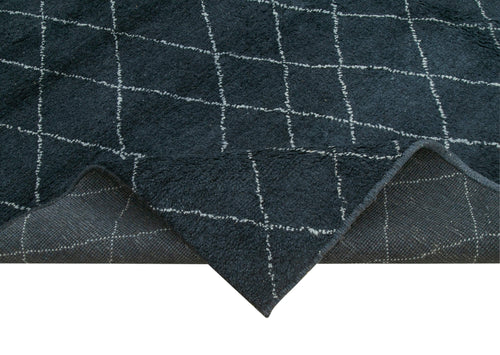 Purpleocco Blue Geometric Wool Cotton Handmade Rug 8'1'' x 10'0''