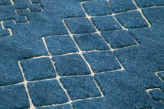 Purpleocco Blue Geometric Wool Cotton Handmade Rug 5'0'' x 8'0''