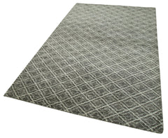 Purpleocco Grey Geometric Wool Cotton Handmade Rug 5'0'' x 8'0''