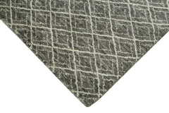 Purpleocco Grey Geometric Wool Cotton Handmade Rug 5'0'' x 8'0''