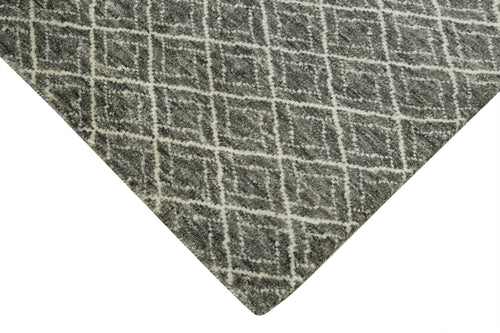 Purpleocco Grey Geometric Wool Cotton Handmade Rug 5'0'' x 8'0''