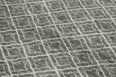 Purpleocco Grey Geometric Wool Cotton Handmade Rug 5'0'' x 8'0''