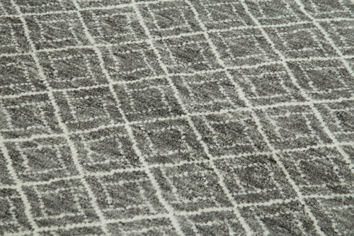 Purpleocco Grey Geometric Wool Cotton Handmade Rug 5'0'' x 8'0''