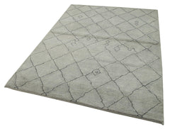 Purpleocco Grey Geometric Wool Cotton Handmade Rug 5'1'' x 6'9''