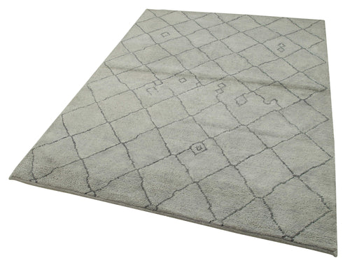 Purpleocco Grey Geometric Wool Cotton Handmade Rug 5'1'' x 6'9''