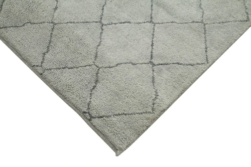 Purpleocco Grey Geometric Wool Cotton Handmade Rug 5'1'' x 6'9''