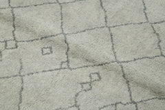 Purpleocco Grey Geometric Wool Cotton Handmade Rug 5'1'' x 6'9''