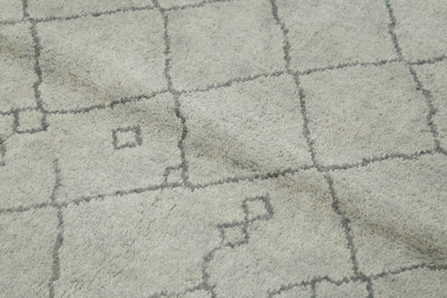 Purpleocco Grey Geometric Wool Cotton Handmade Rug 5'1'' x 6'9''