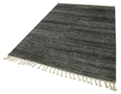 Purpleocco Grey Geometric Wool Cotton Handmade Rug 5'0'' x 8'0''