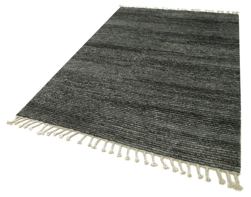 Purpleocco Grey Geometric Wool Cotton Handmade Rug 5'0'' x 8'0''