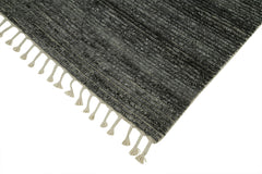 Purpleocco Grey Geometric Wool Cotton Handmade Rug 5'0'' x 8'0''