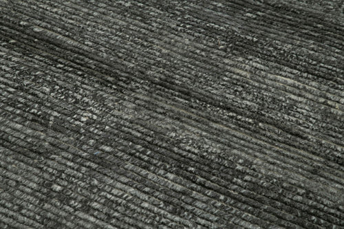 Purpleocco Grey Geometric Wool Cotton Handmade Rug 5'0'' x 8'0''