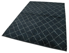 Purpleocco Blue Geometric Wool Cotton Handmade Rug 5'2'' x 7'0''