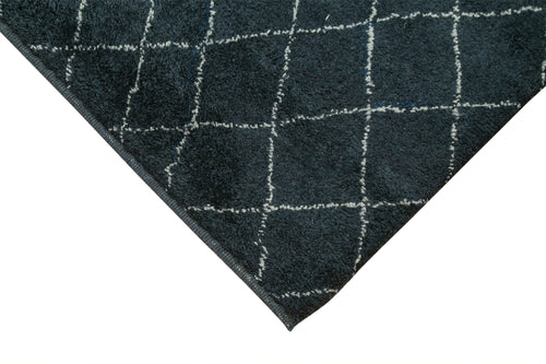 Purpleocco Blue Geometric Wool Cotton Handmade Rug 5'2'' x 7'0''