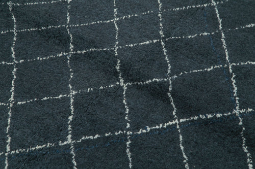 Purpleocco Blue Geometric Wool Cotton Handmade Rug 5'2'' x 7'0''