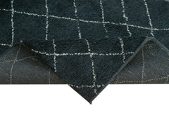 Purpleocco Blue Geometric Wool Cotton Handmade Rug 5'2'' x 7'0''