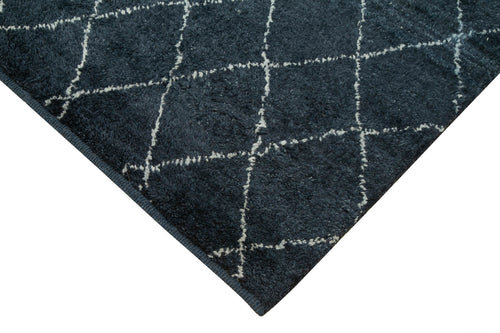 Purpleocco Blue Geometric Wool Cotton Handmade Rug 5'0'' x 7'0''