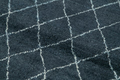 Purpleocco Blue Geometric Wool Cotton Handmade Rug 5'0'' x 7'0''