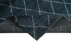 Purpleocco Blue Geometric Wool Cotton Handmade Rug 5'0'' x 7'0''