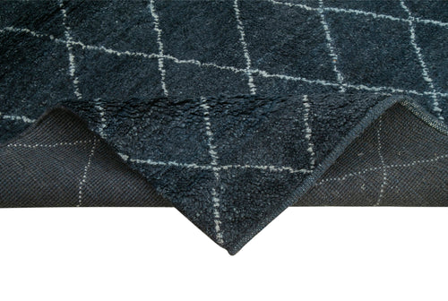 Purpleocco Blue Geometric Wool Cotton Handmade Rug 5'0'' x 7'0''