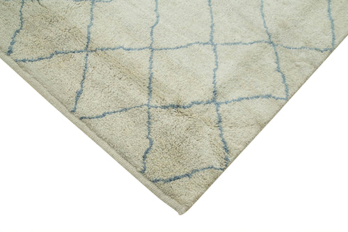 Purpleocco Beige Geometric Wool Cotton Handmade Rug 5'0'' x 7'0''