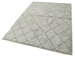 Purpleocco Grey Geometric Wool Cotton Handmade Rug 5'1'' x 6'10''