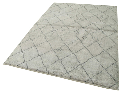 Purpleocco Grey Geometric Wool Cotton Handmade Rug 5'1'' x 6'10''